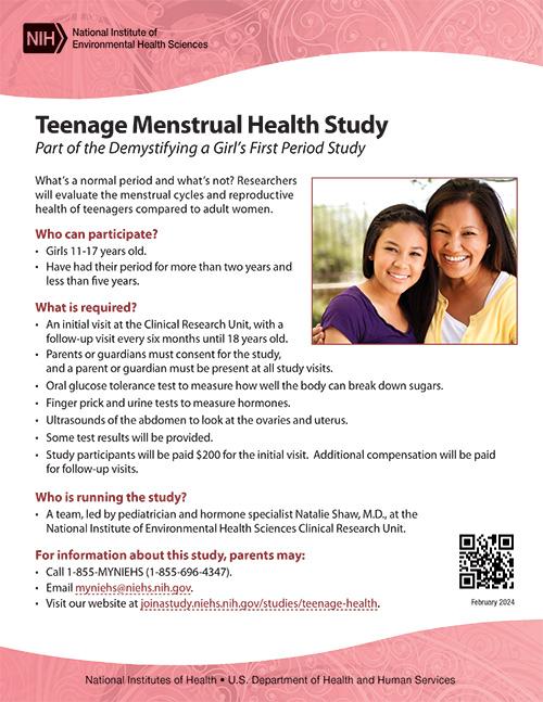 Teenage Menstrual Health Study flyer